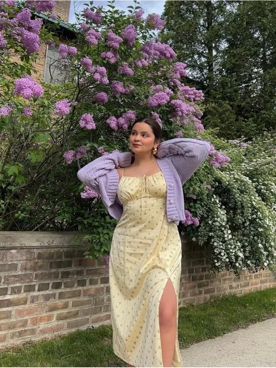 Backyard roses maya satin yellow floral midi dress - Picture 2 of 5